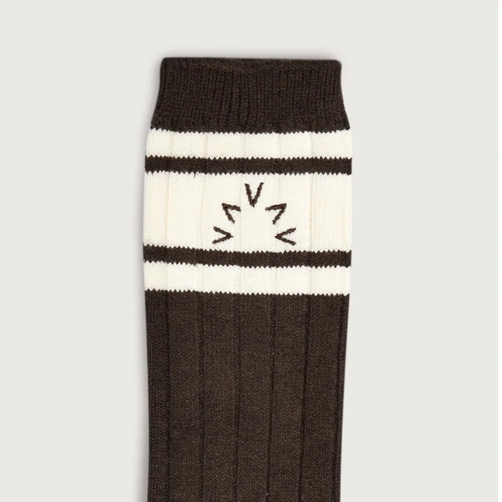 NEW VARLEY Coffee Bean Malissa Plush Wide Rib Sock BrownOff White Cashmere
